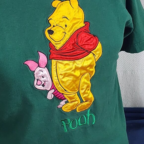Disney Store Green Vintage Pooh Piglet Embroidered Short Sleeve Cotton Tee Sz S - Picture 5 of 16